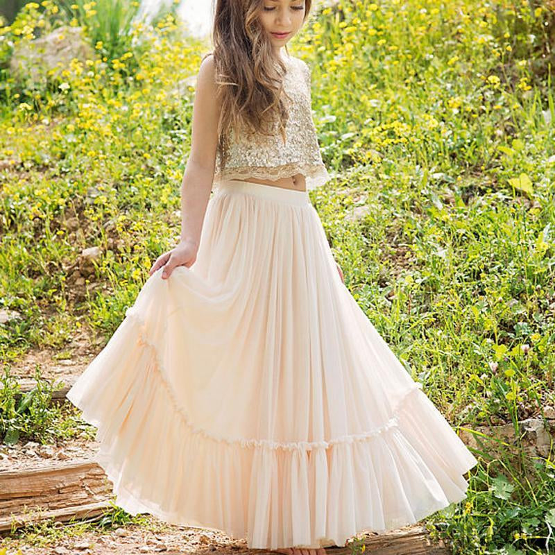 2 Pieces Sequin Top  Chiffon Skirt Flower Girl Dresses, Junior Bridesmaid Dresses, FG059