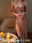 Sexy Charming Sequin Spaghetti Straps Sleeveless Side Slit Sheath Ankle Length Prom Dresses,SFPD0525