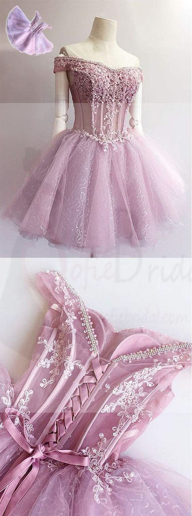 Purple off shoulder see through charming unique style homecoming dresses, SF0021