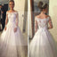Cheap Vantage Off Shoulder Long Sleeve White Lace Tulle Wedding Party Dresses, WD0015