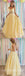 Elegant Yellow Lace And Tulle Spaghetti Straps V-Neck Lace Up Back A-Line Long Prom Dresses,SFPD0473