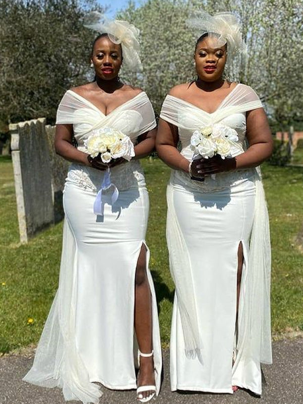 Mermaid Off-shoulder Side Slit Long Bridesmaid Dresses Online,SFWG00380