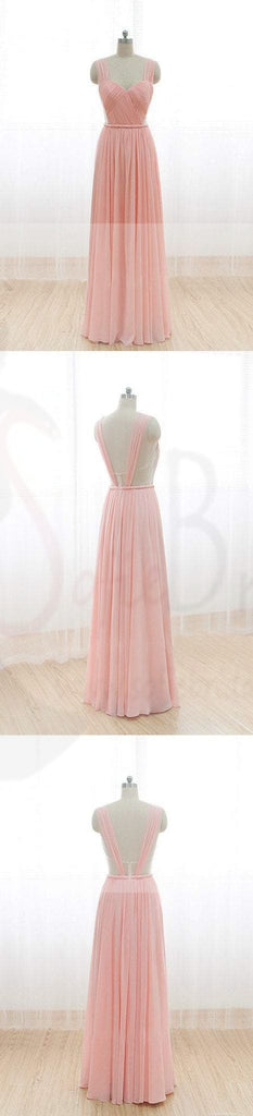 Cheap Junior Long Chiffon Pink Off Shoulder Sweet Heart Open Back Bridesmaid Dresses, WG21