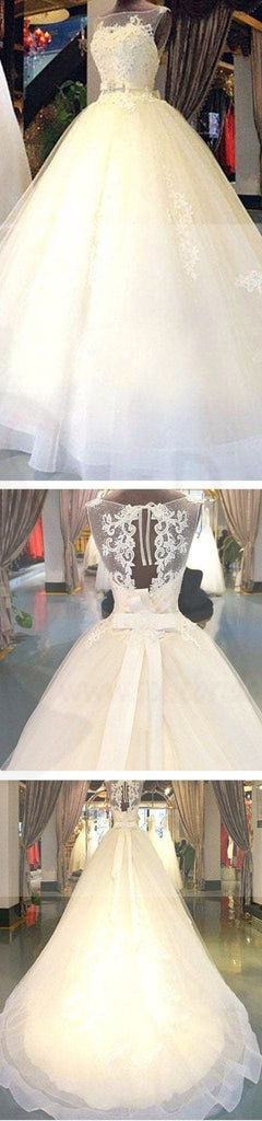 Cheap Popular Stunning Ivory Lace Top A-line Wedding Dresses, Bridal Gown, WD0017