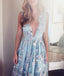 V-neck Sleeveless Blue tulle Appliques Prom Dresses, Affordable Long A-line Prom Dress, PD0325