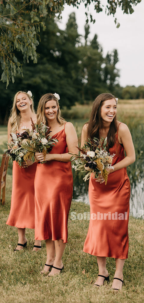Simple Spaghetti Straps Knee-length Long Bridesmaid Dresses Online,SFWG00382