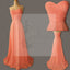 Junior Simple Sweetheart Chiffon Coral Lace Up Back Long Cheap Bridesmaid Dresses