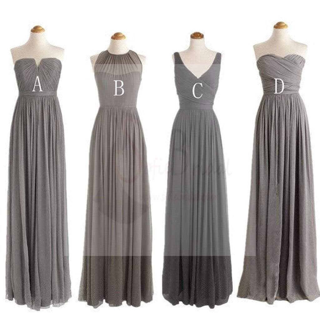 Grey Cheap Simple Mismatched Styles Chiffon Floor-Length Formal Long Bridesmaid Dresses, WG188