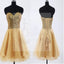 Sweetheart Lace Up Gold Sequin Organza Homecoming Prom Dresses, SF0065