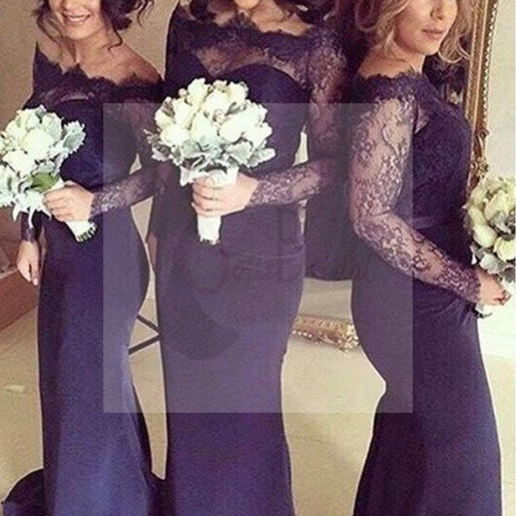 Sexy Long Sleeves Mermaid Lace Wedding Party Dress for Bridesmaids Wedding Guest Dresses, WG22