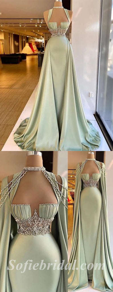 Gorgeous Satin Spaghetti Sptraps Sleeveless Mermiad Long Prom Dresses With Rhinestone And Beading,SFPD0509