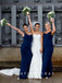 Mermaid Off The Shoulder Dark Navy Floor Length Bridesmaid Dresses,SFWG0018