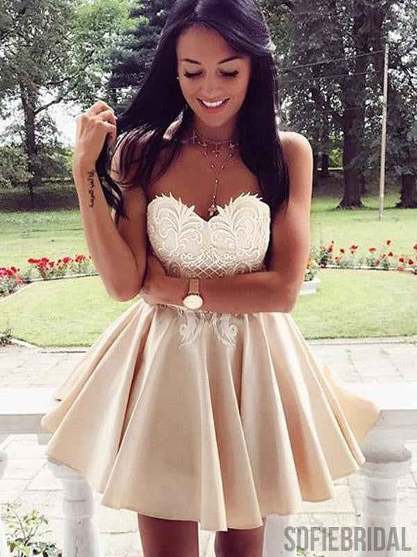 Simple Sweetheart Lace Cute Simple Cheap Homecoming Dresses 2018, CM451