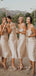 Simple Sheath Spaghetti Straps Tea Length Bridesmaid Dresses With Pleats,SFWG0019