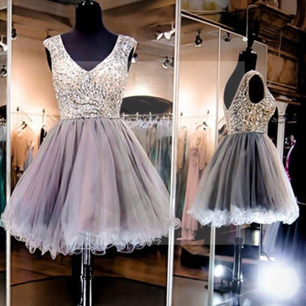 Grey sparkly V-neck charming Evening party Ball Gown homecoming prom gown dresses, BD00192