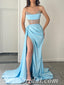 Sexy Sweetheart Satin Tulle Sleeveless Side Slit Mermaid Long Prom Dresses/Evening Dresses,SFPD0361