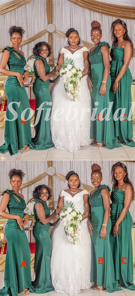 Mismatched Sequin And Soft Satin One Shoulder Mermaid Floor Length Bridesmaid Dressses,SFWG00488