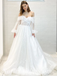 Elegant Off Shoulder Long Sleeves V-Neck A-Line Long Wedding Dresses,SFWD0074