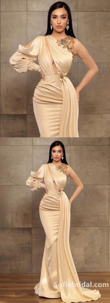 Sexy One-Shoulder Charmeuse Mermaid Prom Dress with Beadings,SFPD0206