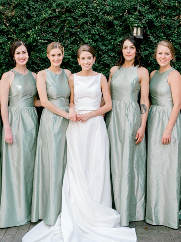 Simple Scoop Neck Satin Cheap Bridesmaid Dresses,SFWG0031