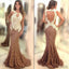New Arrival sexy Brown Mermaid Open Back Lace Long Prom Dresses, PD0282