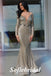 Sexy Sequin Deep V-Neck Long Sleeve Mermaid Long Prom Dresses With Belt,SFPD0725