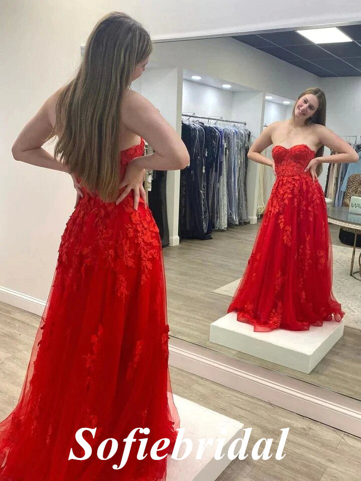 Sexy Sexy Tulle And Lace Sweetheart Sleeveless A-Line Long Prom Dresses,SFPD0736