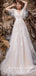A-Line V-Neck Short Sleeves Tulle Long Wedding Dresses With Lace,SFWD0020