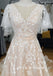 A-Line V-Neck Short Sleeves Tulle Long Wedding Dresses With Lace,SFWD0020