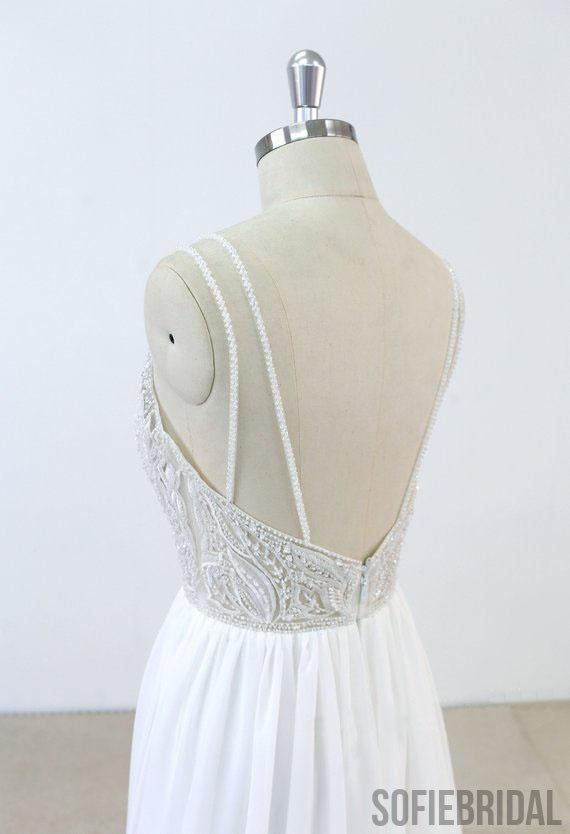 Spaghetti Straps Lace Beaded Cheap Beach Wedding Dresses Online, WD377