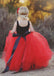 A-line Sleeve Scoop Neck Long Red Tulle Flower Girl Dresses, FG0112