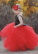 A-line Sleeve Scoop Neck Long Red Tulle Flower Girl Dresses, FG0112