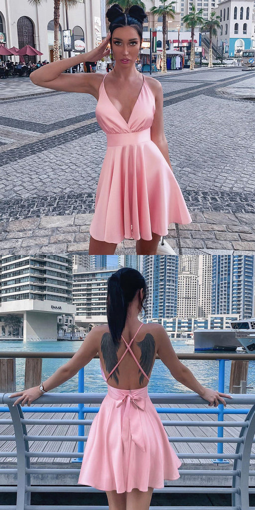 Charming Spaghetti Straps Open Back Short Homecoming Dresses, HD0180