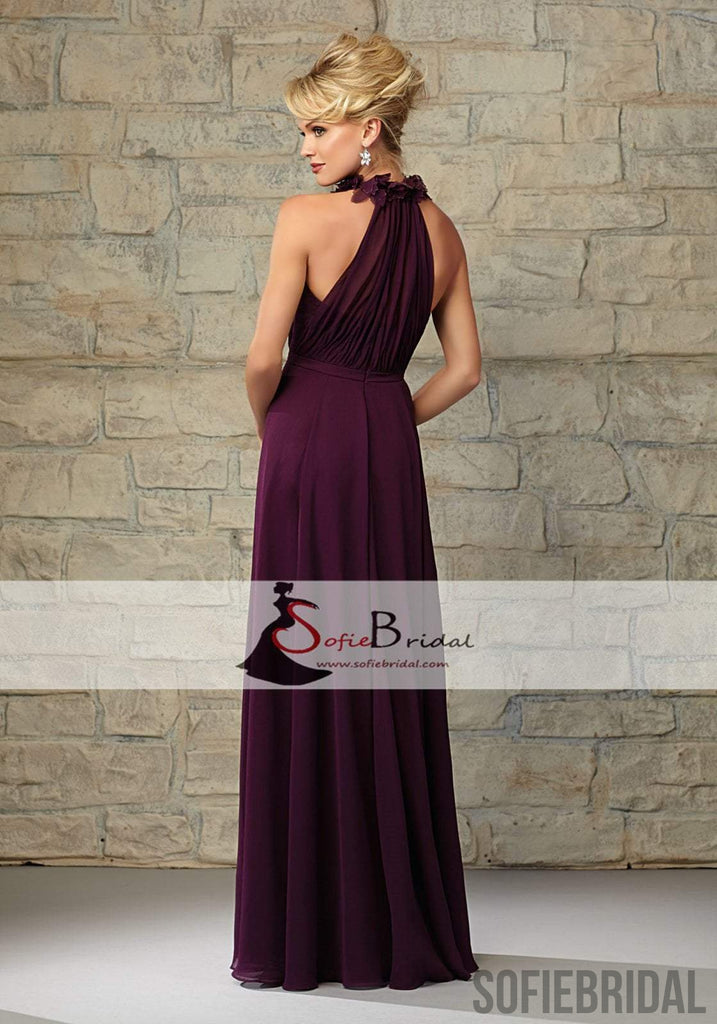 Purple Chiffon Bridesmaid Dresses, Long Bridesmaid Dresses, Cheap Bridesmaid Dresses, PD0496