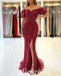 Sexy Special Tulle Off Shoulder V-Neck Sleeveless Side Slit Mermaid Long Prom Dresses,PD0751