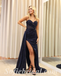 Sexy Charming Sequin And Tulle Spaghetti Straps V-Neck Sleeveless Side Slit Mermaid Long Prom Dresses,SFPD0530