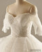 Sweetheart Off Shoulder Half Sleeve Ivory Lace Tulle Ball Gown Lace Up Wedding Dresses, WD0111