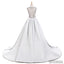 V-neck Elegant Simple Design White Satin A-line Beaded Belt Wedding Dresses, WD0240