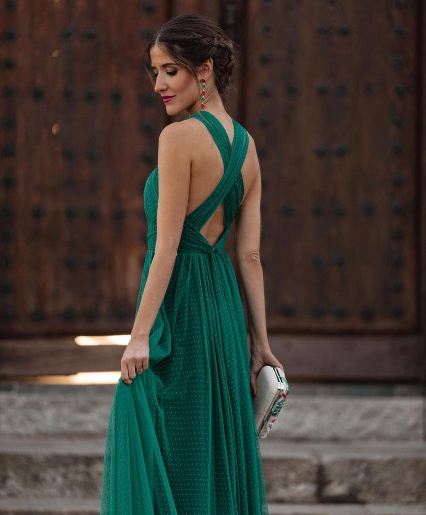 Simple Halter Green A-line Chiffon Prom Dresses,SFPD0172