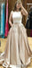 Halter Two-Pieces Simple Stain Prom Dress With Pocket, PD0998