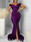 Sexy Purple Satin Off Shoulder V-Neck Sleeveless Side Slit Mermaid Long Prom Dresses,SFPD0458