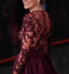 Red Carpet Inspired Plum See Through Beaded Sexy Long Sleeve A-line Satin Prom Dresses, PD0550