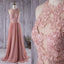 Lace Top See Through Dusty Rose Long A-line Chiffon Prom Bridesmaid Dresses, PD0534