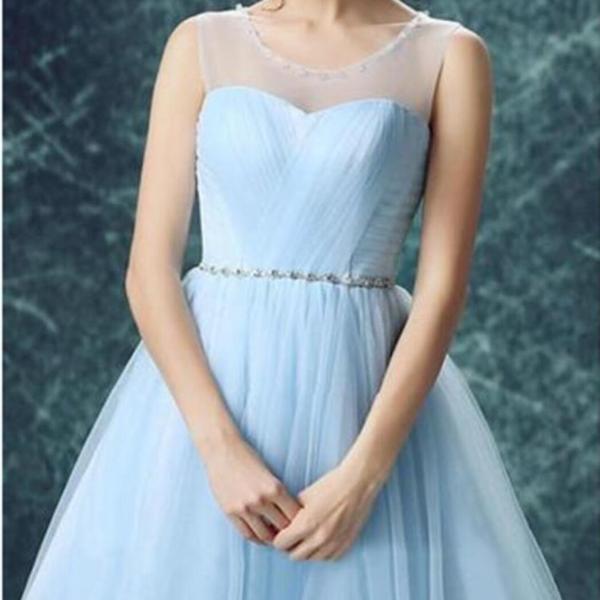 Light Blue Illusion Tulle Cute homecoming prom dresses, CM0017