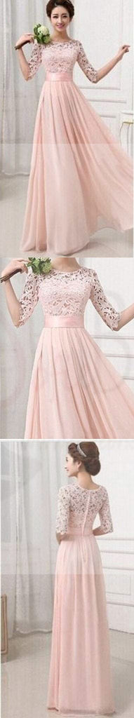 Most Popular Junior Half Sleeve Top Seen-Through Lace Prom Dress Blush Pink Long Bridesmaid Dresses, WG27