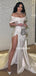 Elegant Mermaid Soft Satin Side Slit White Simple Prom Dresses,SFPD0174