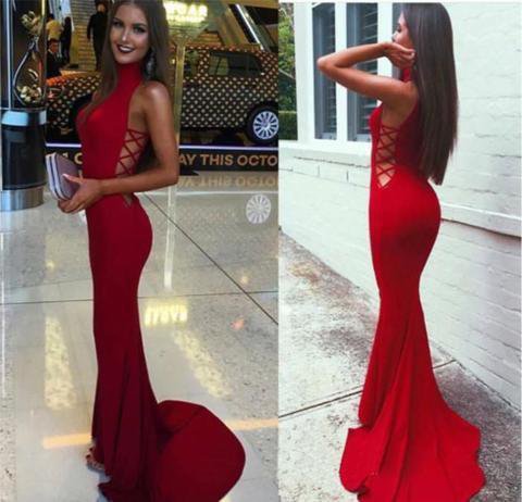 High Neck Simple Design Jersey Mermaid Long Prom Dresses, Affordable Chic Prom Dresses, PD0317