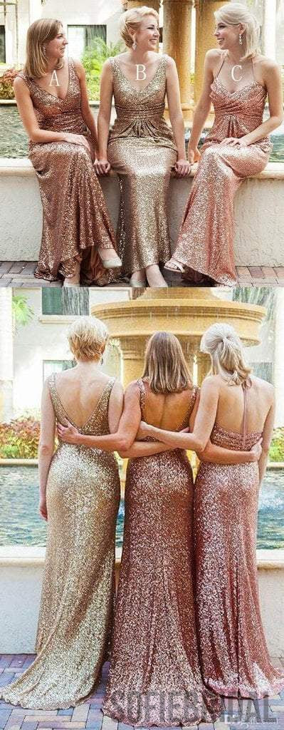 Popular Mismatched Long Sheath Sequin Bridesmaid Dresses For Wedding, PD0247