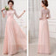 Most Popular Junior Half Sleeve Top Seen-Through Lace Prom Dress Blush Pink Long Bridesmaid Dresses, WG27