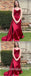 Sexy Burgandy Satin Spaghetti Straps Sleeveless Side Slit Mermaid Long Prom Dresses,SFPD0528